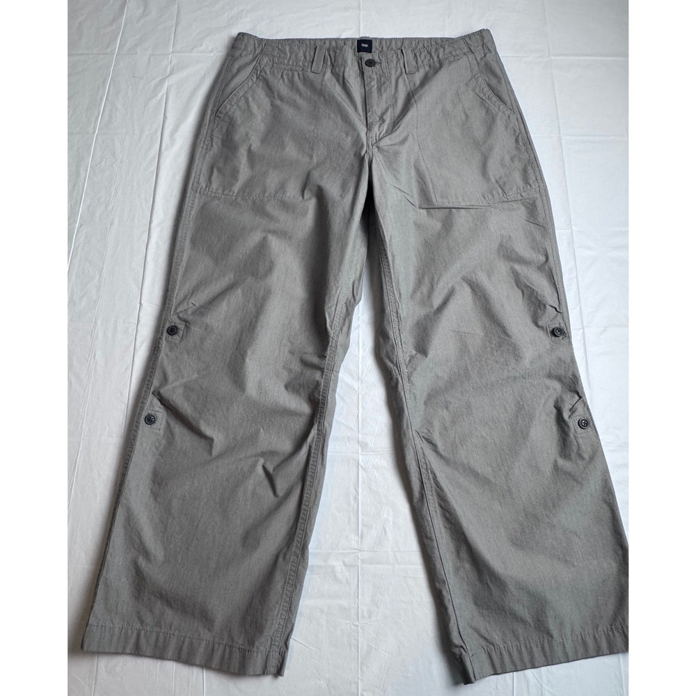 Gap Mens Grey Pinstripe Cargo Pants Roll Up Tab Wide Leg Cotton Size 35